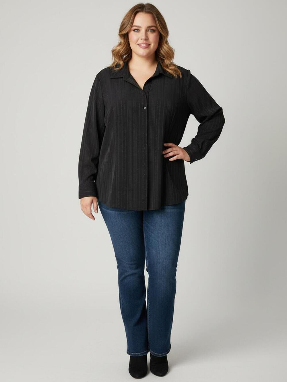 Croft & Barrow Women's Black Stretch Button-Up Shirt 1X